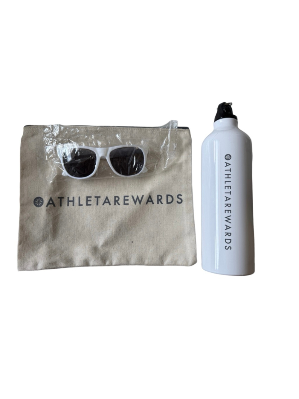 NWT Athleta 3 Piece Accessory Set Zippered Pouch , water bottle and sunglasses